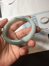 Load image into Gallery viewer, 55.5mm certified 100% natural Type A oily dark green gray black(老油青) half mountain half water (半山半水) oval jadeite jade bangle BS179-0065

