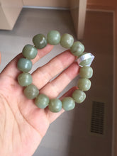 Load image into Gallery viewer, 100% Natural 13.8x13mm green/yellow/brown vintage style nephrite Jade bead man bracelet HF9
