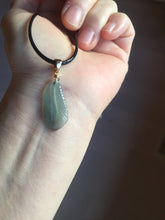 Load image into Gallery viewer, 100% natural type A icy watery light green blue gray Guatemala jadeite feather pendant PE25
