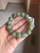Load image into Gallery viewer, 100% Natural 13.8x13mm green/yellow/brown vintage style nephrite Jade bead man bracelet HF9
