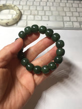 Load image into Gallery viewer, 100% Natural 10.8/12mm dark green/gray/black vintage style Jade (碧玉)bead bracelet group HT132
