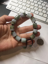 Load image into Gallery viewer, 54–66mm 100% Natural Type A Dark Green, White, Lavender &amp; Gray Jadeite Cylinder Bead Bracelet PC243
