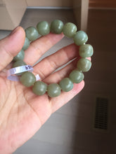 Load image into Gallery viewer, 100% Natural 13.8x13mm green/yellow/brown vintage style nephrite Jade bead man bracelet HF9
