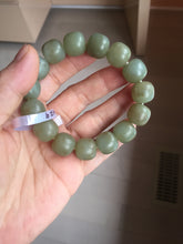 Load image into Gallery viewer, 100% Natural 13.8x13mm green/yellow/brown vintage style nephrite Jade bead man bracelet HF9
