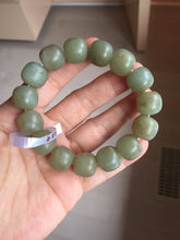 Load image into Gallery viewer, 100% Natural 13.8x13mm green/yellow/brown vintage style nephrite Jade bead man bracelet HF9
