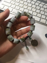Load image into Gallery viewer, 54–66mm 100% Natural Type A Dark Green, White, Lavender &amp; Gray Jadeite Cylinder Bead Bracelet PC243
