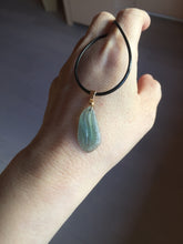 Load image into Gallery viewer, 100% natural type A icy watery light green blue gray Guatemala jadeite feather pendant PE25
