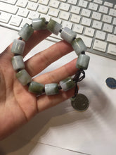 Load image into Gallery viewer, 54–66mm 100% Natural Type A Dark Green, White, Lavender &amp; Gray Jadeite Cylinder Bead Bracelet PC243
