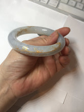 Load image into Gallery viewer, 56.5mm 100% Natural type A icy watery green/blue carved and golden-painted chubby round cut Jadeite Jade bangle PC75

