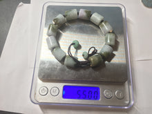 Load image into Gallery viewer, 54–66mm 100% Natural Type A Dark Green, White, Lavender &amp; Gray Jadeite Cylinder Bead Bracelet PC243
