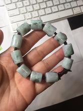 Load image into Gallery viewer, 54–66mm 100% Natural Type A light Green, White Gray Jadeite Cylinder Bead Bracelet PC244
