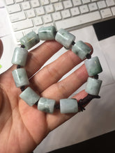 Load image into Gallery viewer, 54–66mm 100% Natural Type A light Green, White Gray Jadeite Cylinder Bead Bracelet PC244
