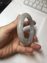 Load image into Gallery viewer, 56.5mm 100% Natural type A icy watery green/blue carved and golden-painted chubby round cut Jadeite Jade bangle PC75

