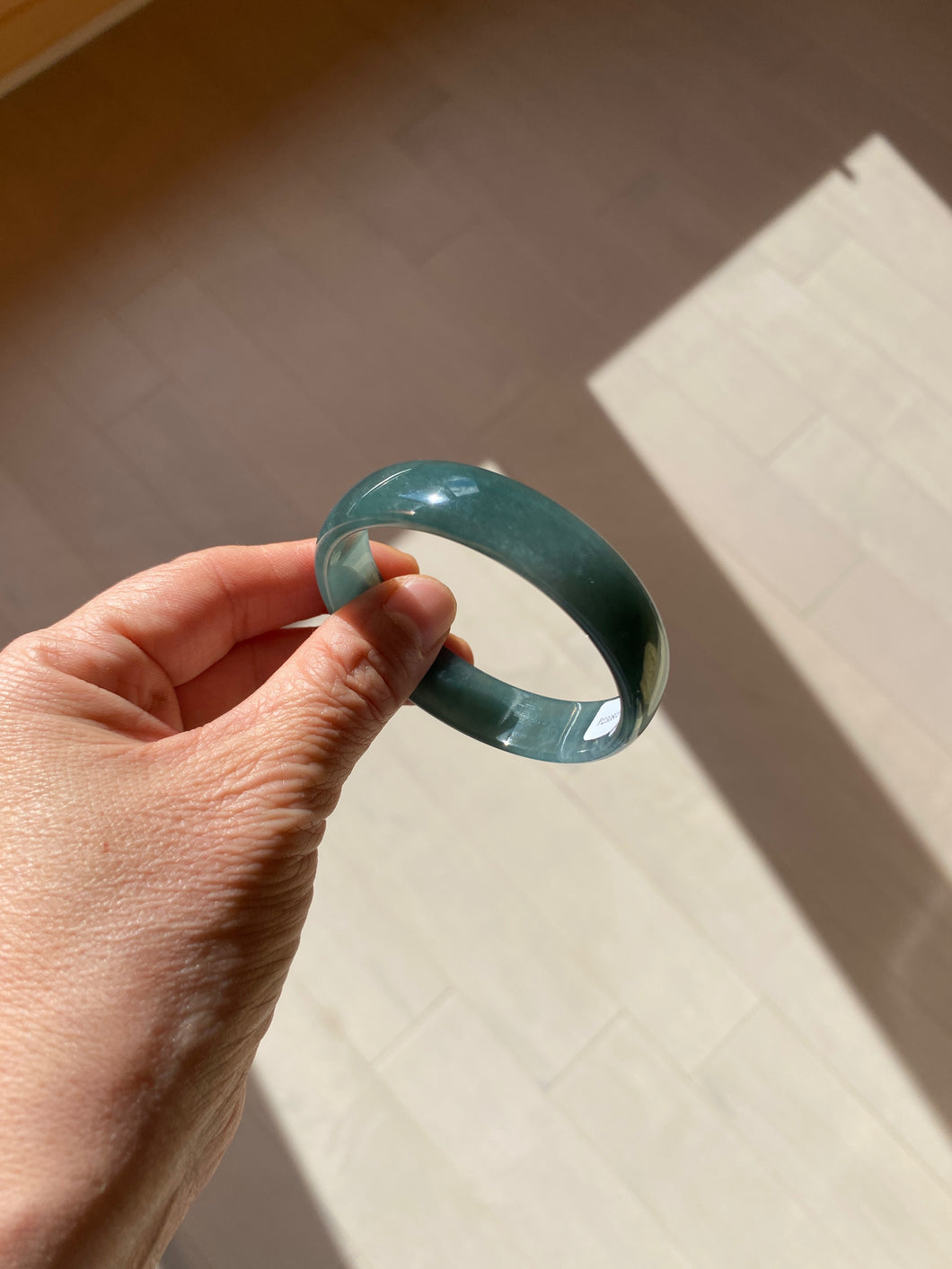 52.8mm Certified Type A 100% Natural icy watery deep sea green/blue/gray/white Guatemala Jadeite bangle KS91-6393