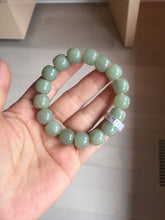 Load image into Gallery viewer, 12x10.7mm 100% Natural light green/gray vintage style nephrite Jade bead bracelet HE98
