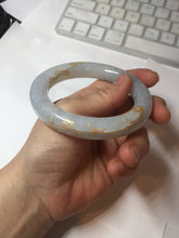 Load image into Gallery viewer, 56.5mm 100% Natural type A icy watery green/blue carved and golden-painted chubby round cut Jadeite Jade bangle PC75
