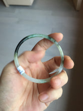 Load image into Gallery viewer, 57mm Certified Type A 100% Natural green/black/gray with dark green floating flowers super slim round cut Jadeite bangle PD47-5770
