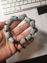 Load image into Gallery viewer, 54–66mm 100% Natural Type A light Green, White Gray Jadeite Cylinder Bead Bracelet PC244
