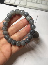 Load image into Gallery viewer, 9/10mm 100% Natural icy black sesame paste(冰芝麻糊青花) vintage style nephrite Jade bead bracelet group HN31
