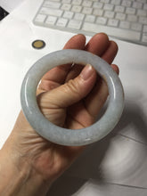 Load image into Gallery viewer, 56.5mm 100% Natural type A icy watery green/blue carved and golden-painted chubby round cut Jadeite Jade bangle PC75
