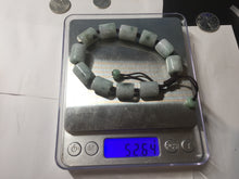 Load image into Gallery viewer, 54–66mm 100% Natural Type A light Green, White Gray Jadeite Cylinder Bead Bracelet PC244
