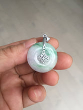Load image into Gallery viewer, 23.5/4.9mm Type A 100% Natural green white Jadeite Jade Safety Guardian Button donuts Pendant BP115
