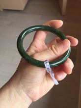Load image into Gallery viewer, 60mm certified 100% Natural dark green/black round cut nephrite (碧玉)  bangle HN65-9156
