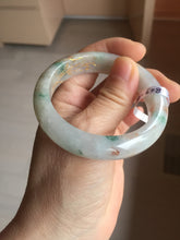Load image into Gallery viewer, 51mm certified 100% natural Type A light green red with green floating flowers carved and golden-painted jadeite jade bangle PF80-6081
