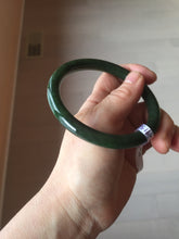 Load image into Gallery viewer, 60mm certified 100% Natural dark green/black round cut nephrite (碧玉)  bangle HN65-9156
