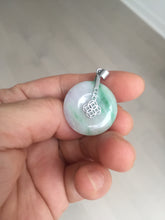 Load image into Gallery viewer, 23.5/4.9mm Type A 100% Natural green white Jadeite Jade Safety Guardian Button donuts Pendant BP115
