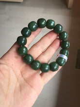 Load image into Gallery viewer, 13.7x13mm 100% Natural olive green/brown/black vintage style nephrite Jade bead bracelet HE95
