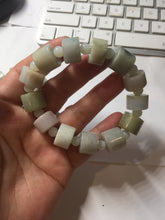 Load image into Gallery viewer, AllaboutjadeCanada.com only 54–58mm 100% Natural Type A light Green, yellow, purple, brown &amp; Gray Jadeite Cylinder Bead Bracelet PC245 add on item.
