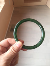 Load image into Gallery viewer, 62mm certified 100% Natural dark green/black round cut nephrite (碧玉) bangle HN66-9144
