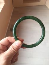 Load image into Gallery viewer, 62mm certified 100% Natural dark green/black round cut nephrite (碧玉) bangle HN66-9144

