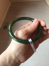 Load image into Gallery viewer, 62mm certified 100% Natural dark green/black round cut nephrite (碧玉) bangle HN66-9144
