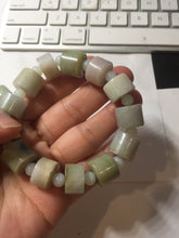 Load image into Gallery viewer, AllaboutjadeCanada.com only 54–58mm 100% Natural Type A light Green, yellow, purple, brown &amp; Gray Jadeite Cylinder Bead Bracelet PC245 add on item.
