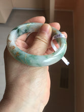 Load image into Gallery viewer, 55.5mm certified 100% natural Type A green white red with green floating flowers carved and golden-painted jadeite jade bangle PF82-6076
