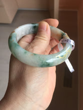 Load image into Gallery viewer, 55.5mm certified 100% natural Type A green white red with green floating flowers carved and golden-painted jadeite jade bangle PF82-6076
