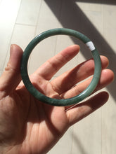 Load image into Gallery viewer, 61.5mm Certified Type A 100% Natural light green/blue/gray with black floating flowers Guatemala slim round cut Jadeite bangle BP217-3791
