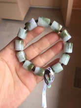 Load image into Gallery viewer, 54–66mm 100% Natural Type A Dark Green, White, Lavender &amp; Gray Jadeite Cylinder Bead Bracelet PC243
