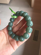 Load image into Gallery viewer, 14x13mm 100% Natural dark green/gray/black vintage style nephrite Jade bead bracelet HT12-5
