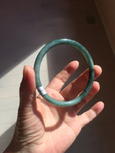 Load image into Gallery viewer, 61.5mm Certified Type A 100% Natural light green/blue/gray with black floating flowers Guatemala slim round cut Jadeite bangle BP217-3791
