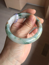 Load image into Gallery viewer, 55.5mm certified 100% natural Type A green white red with green floating flowers carved and golden-painted jadeite jade bangle PF82-6076
