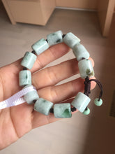 Load image into Gallery viewer, 54–66mm 100% Natural Type A light Green, White Gray Jadeite Cylinder Bead Bracelet PC244
