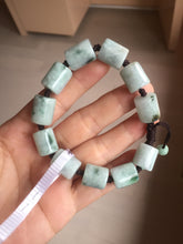 Load image into Gallery viewer, 54–66mm 100% Natural Type A light Green, White Gray Jadeite Cylinder Bead Bracelet PC244
