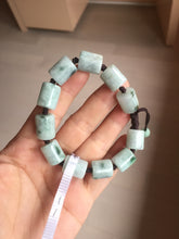 Load image into Gallery viewer, 54–66mm 100% Natural Type A light Green, White Gray Jadeite Cylinder Bead Bracelet PC244

