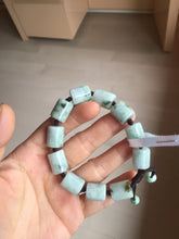Load image into Gallery viewer, 54–66mm 100% Natural Type A light Green, White Gray Jadeite Cylinder Bead Bracelet PC244
