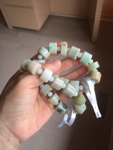 Load image into Gallery viewer, AllaboutjadeCanada.com only 54–58mm 100% Natural Type A light Green, yellow, purple, brown &amp; Gray Jadeite Cylinder Bead Bracelet PC245 add on item.
