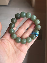 Load image into Gallery viewer, 100% Natural 13.8x12.5mm dark green/gray/brown vintage style nephrite Jade bead bracelet HF76
