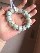 Load image into Gallery viewer, AllaboutjadeCanada.com only 54–58mm 100% Natural Type A light Green, yellow, purple, brown &amp; Gray Jadeite Cylinder Bead Bracelet PC245 add on item.
